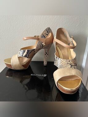 Boutique 9 Taupe and Snakeskin Platform Sandals
